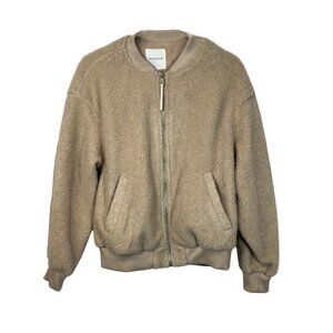 Avec Les Filles Faux Fur Sherpa Fleece Bomber Jacket – Beige – Size S